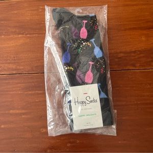 Happy Socks Mens US Shoe Size 8-12 Happy Holidays Champagne Glass Print Socks